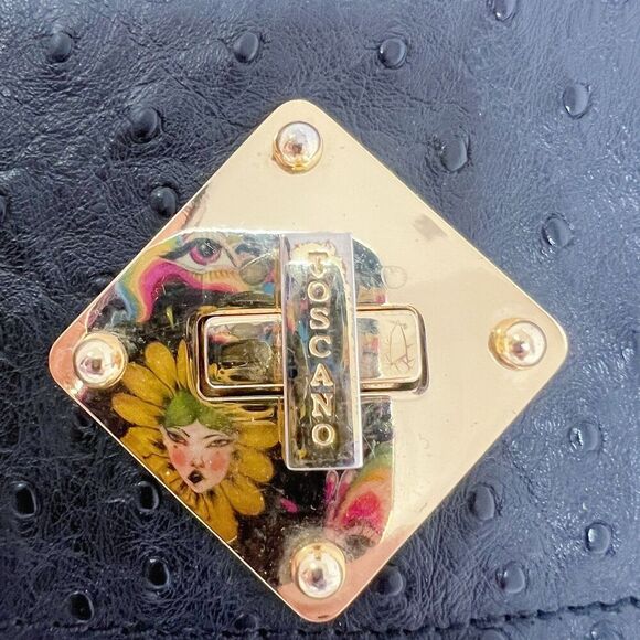 Vintage Tocco Toscano Black Ostrich Leather Structured Crossbody Bag Gold Chain - Picture 7 of 11